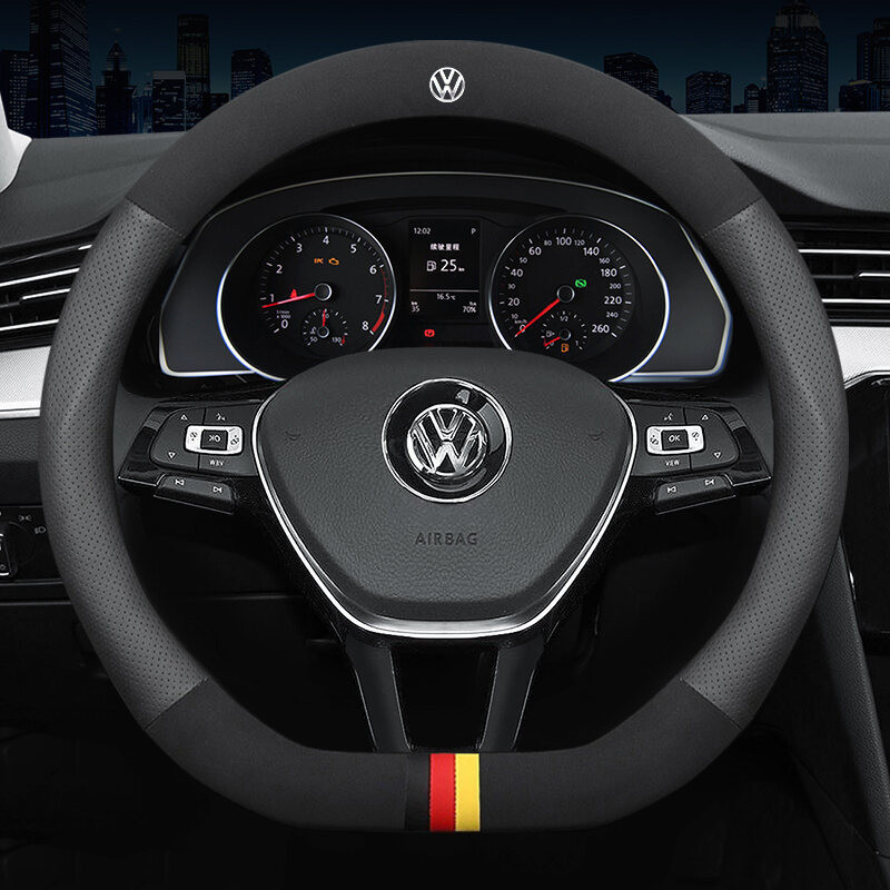 Capa de Volante de Carro em Couro para Volkswagen VW Beetle Golf Jetta Passat Polo Tiguan Scirocco Vento Phaeton Bora 20