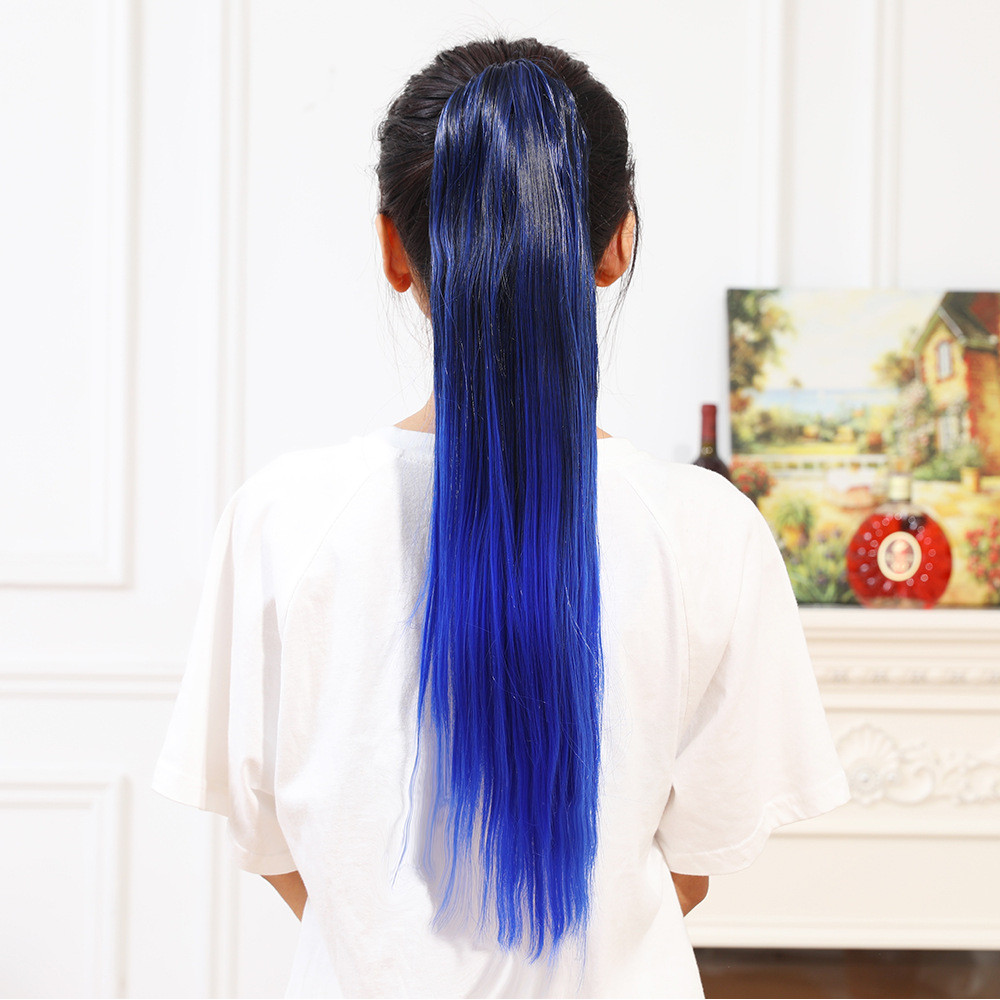 Noite cabelo reto cabelo reto rabo de cavalo colorido peruca loja rabo de cavalo gradiente cor captura moda cabelo reto