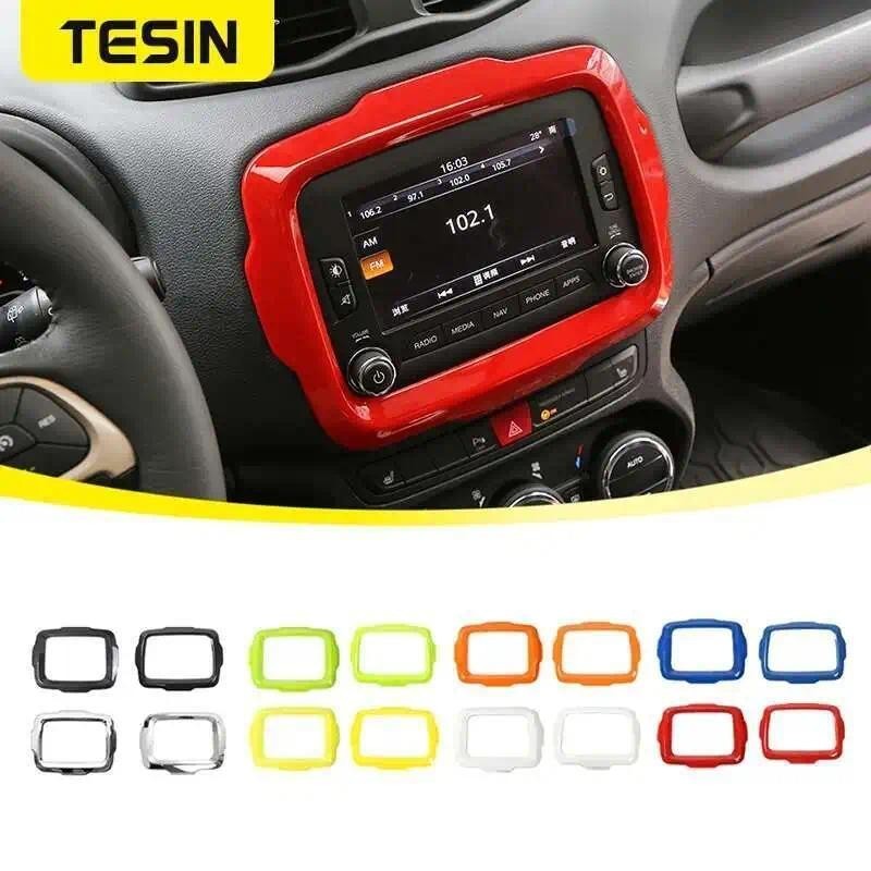TESIN Centro Do Carro Navegação GPS Decoração Quadro Capa Adesivos Acessórios Interiores Para Jeep Renegade 2015-2017 Es