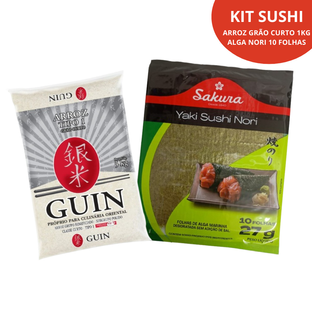 Kit Arroz Grão Curto Sushi + Alga Marinha Nori 10 Folhas