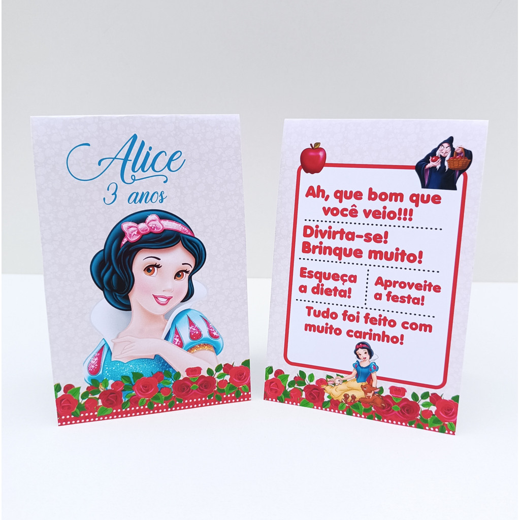Plaquinha de Agradecimento Branca de Neve Vermelha l Personalizados l Lembrancinha de Festa l Aniversário
