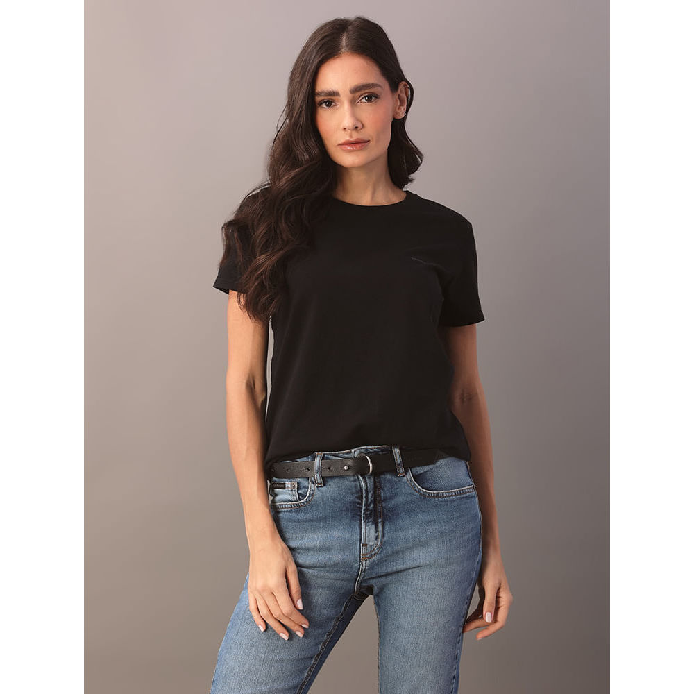 Camiseta Feminina Slim Estampa Mini Calvin Klein Jeans - Preto