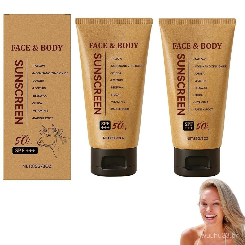 Protetor Solar de Sebo Mineral SPF 50+++ - Orgânico, Seguro para o Meio Ambiente Subaquático, para Rosto e Corpo - Não O