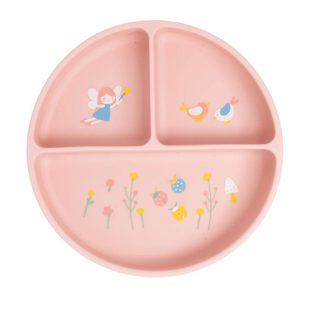 Prato De Silicone Com Ventosa e Divisórias Fadinha Rosa Büp Baby