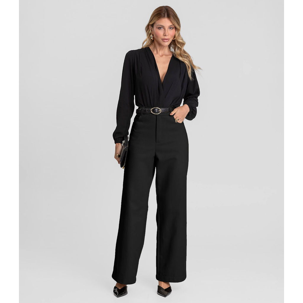 Calça Pantalona Feminina em Sarja Dianna Preto