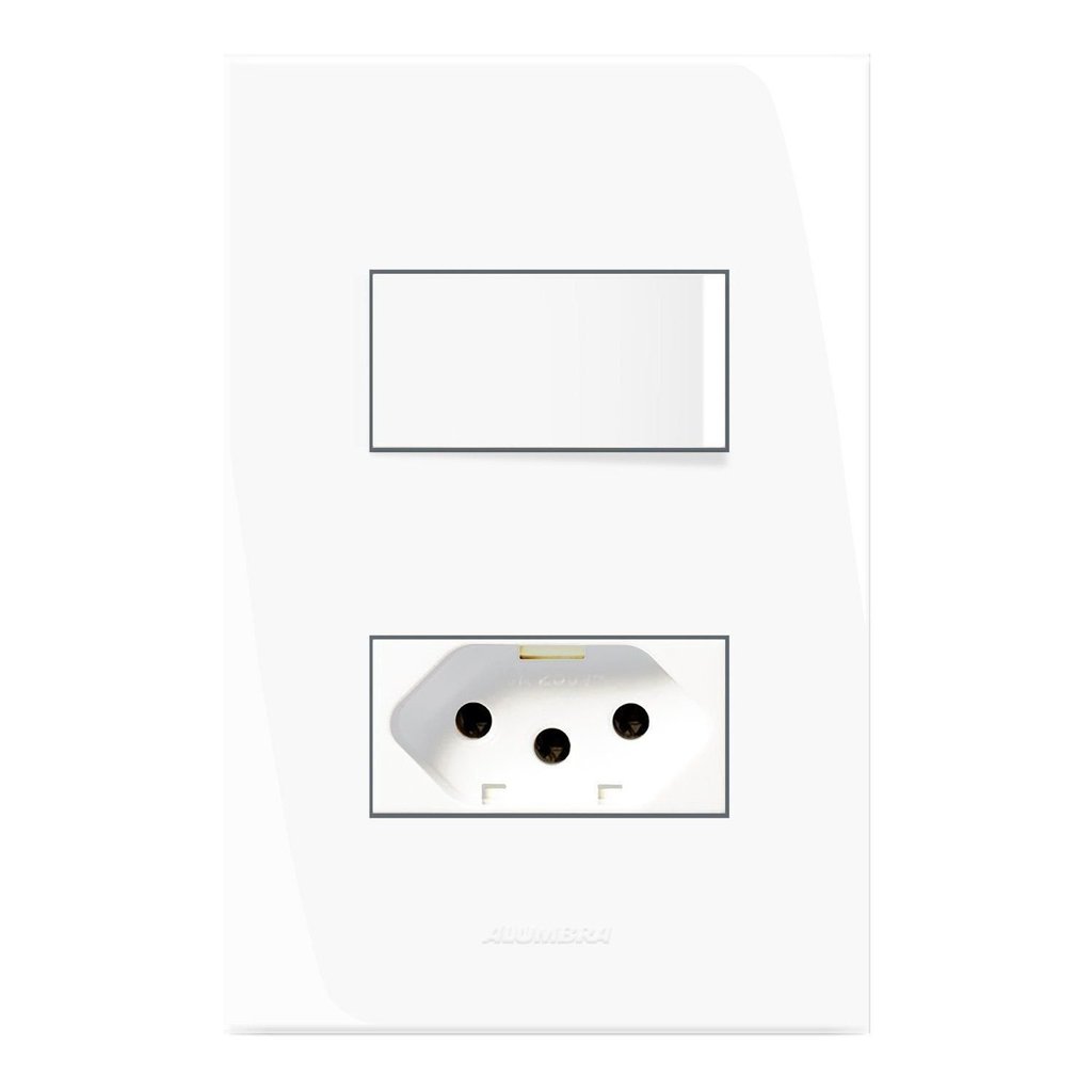 Conjunto 1 Interruptor Simples + 1 Tomada 2 Pólos 10a 250v~ com Placa 4x2 Inova Pro Alumbra