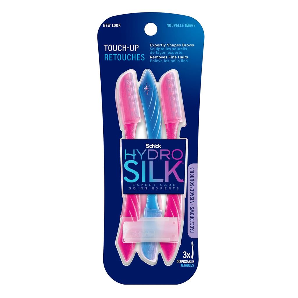 Schick Hydro Silk Touch-Up Dermaplaning Tool with Precision Cover, 3ct | Dermaplane Razor, Face Razors for Women, Peach