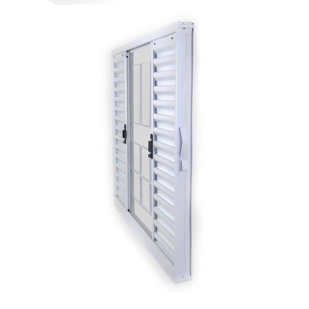Janela de Aço Veneziana de Correr 100x120cm 4 Folhas com Grade Minas Sul MGM Branco 100cm x 120cm