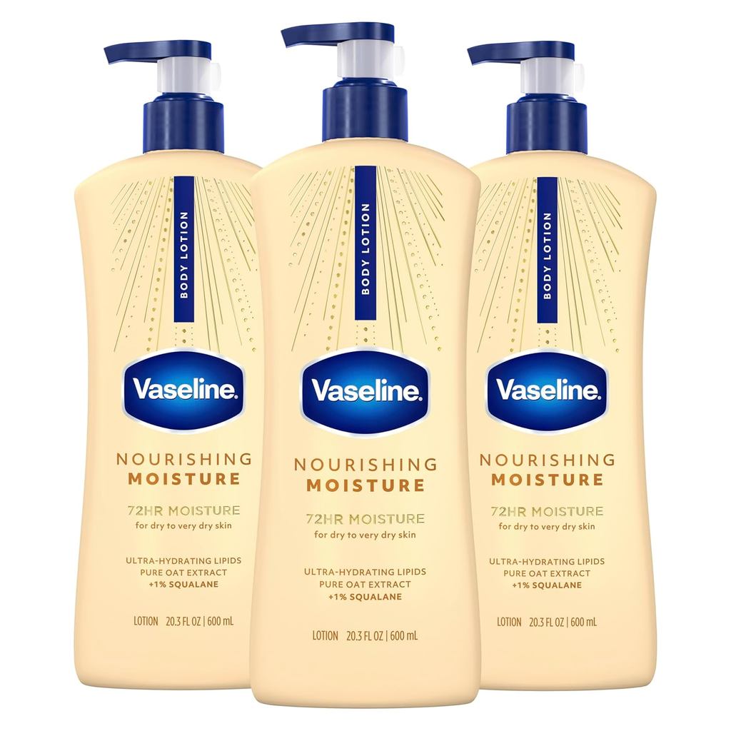 Loção Corporal Hidratante Intensiva Vaseline 3 Unidades Feita com Lipídios Ultra-Hidratantes + Extrato de Aveia Pura par