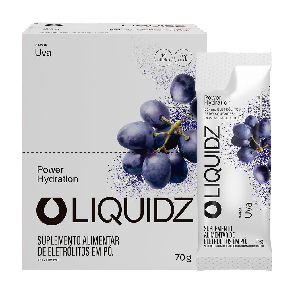 LIQUIDZ® - Eletrólitos Zero Açúcares - Sabor Uva - Kit 1 Caixa 14 sachês