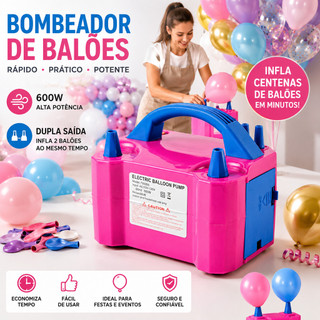 Inflador Bomba Elétrica Bexigas Balões 2 Bicos Festa