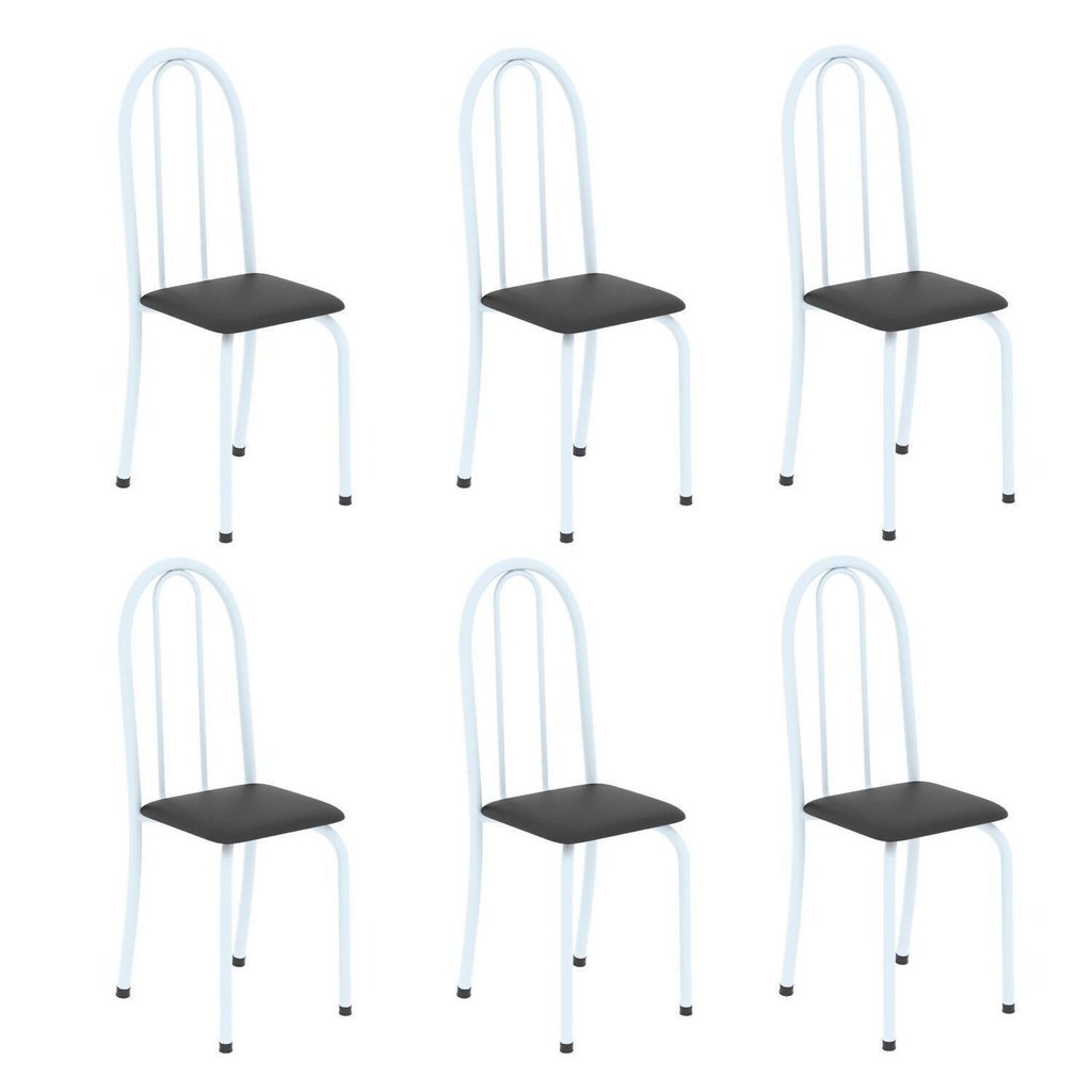 Kit 6 Cadeiras Tubular 96x36x41 cm Iris B Branco/Preto Liso