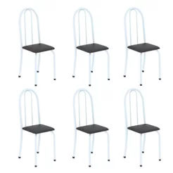 Kit 6 Cadeiras Tubular 96x36x41 cm Iris B Branco/Preto Liso