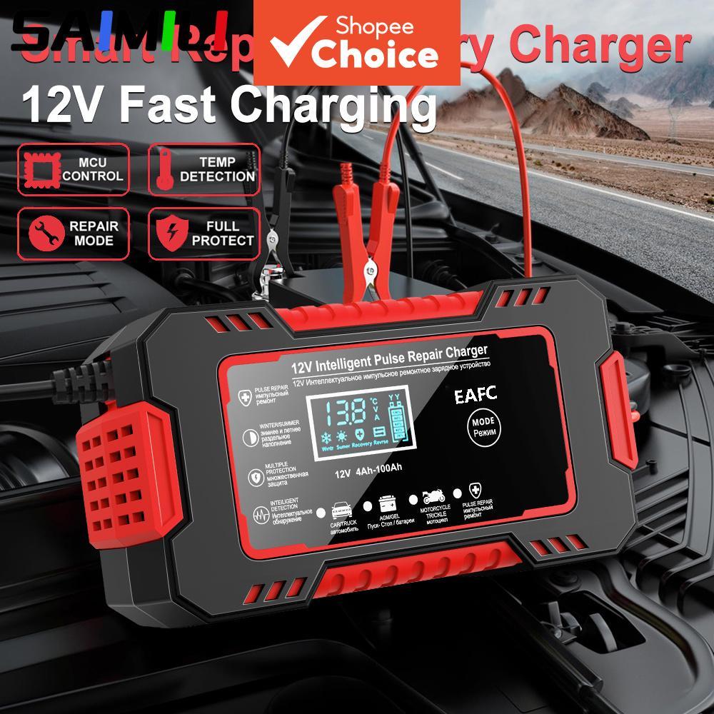 Carregador de Bateria de Carro 【SAIMILI】 12V 6A com Reparo por Pulso, Display LCD, Carregamento Rápido Inteligente para