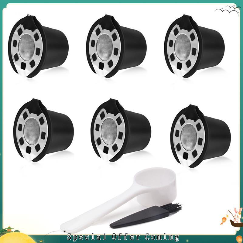 Filtros De Café Para Aço Inoxidável Mech Recarregável Cápsula Pod Gotejador Cesta Copo Cafeteira Preto 6 Peças