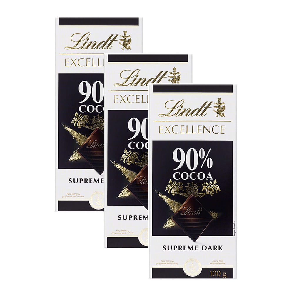 Kit 3 Chocolate Lindt Excellence 90% Cocoa Supreme Dark 100g