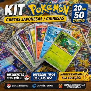 Kit 20 ou 50 Cartas Pokémon Japonesas e Chinesas Sortidas | Diferentes Coleções | Sem Repetição
