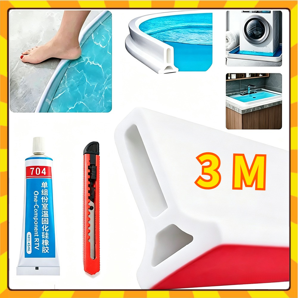 1.5M/2M/3M Peitoril Silicone Barreira Água Pia Cozinha + Cola Reforço