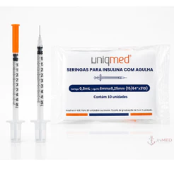 Seringa 0.5ml C/ Agulha Fixa 6x0,25mm Ultrafina Polybag Kit 10 / 20 Unidades Uniqmed