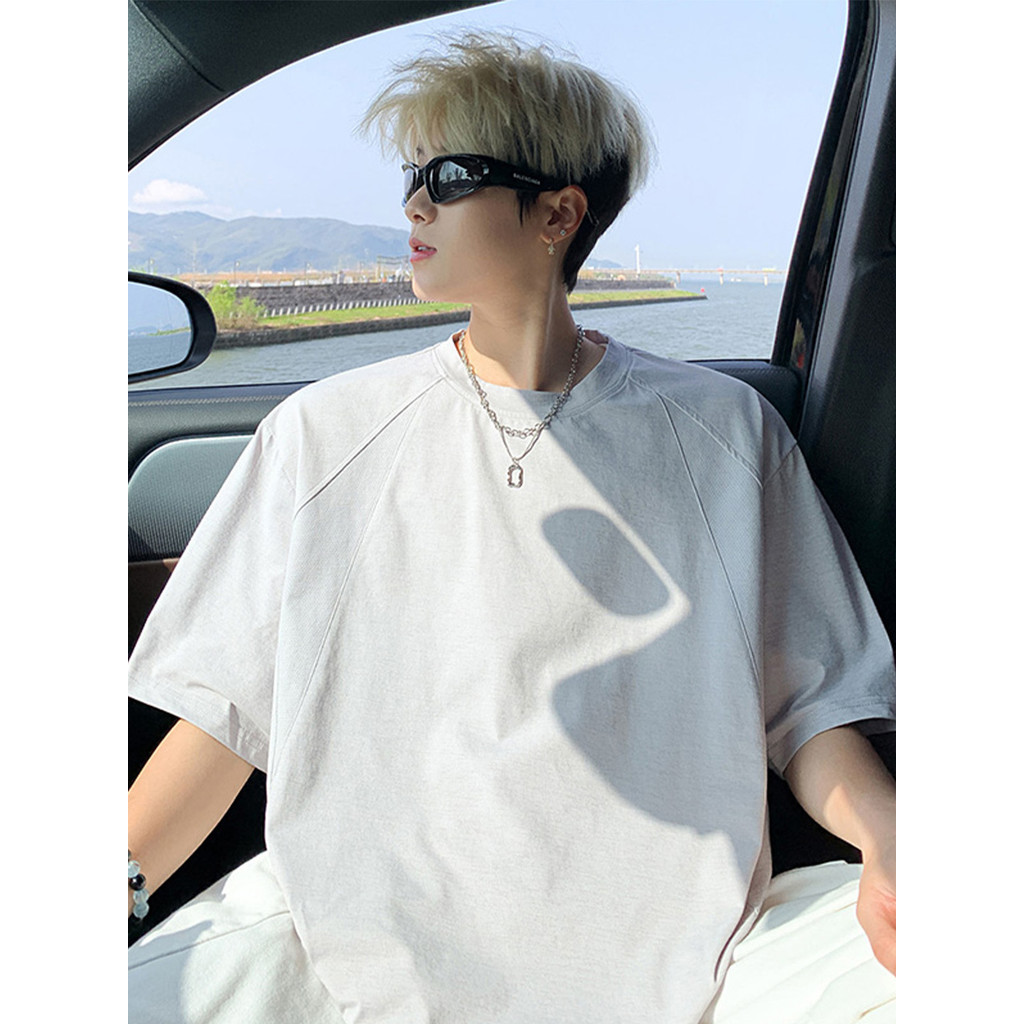 Estilo americano costura de secagem rápida camiseta de manga curta meninos verão fino esportes ao ar livre lazer respirá