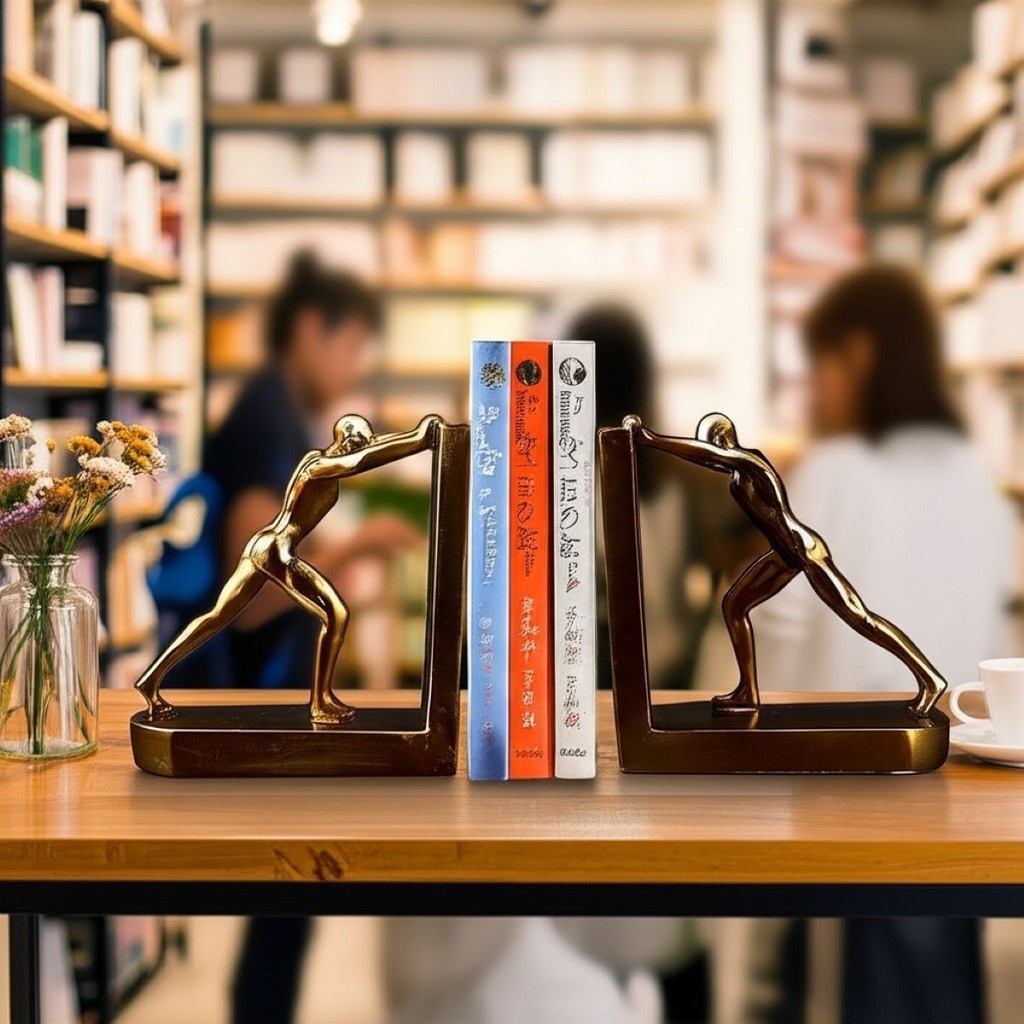 Aparador de Livros Decorativo em Resina Dourada Suporte Moderno para Estante e Escritório