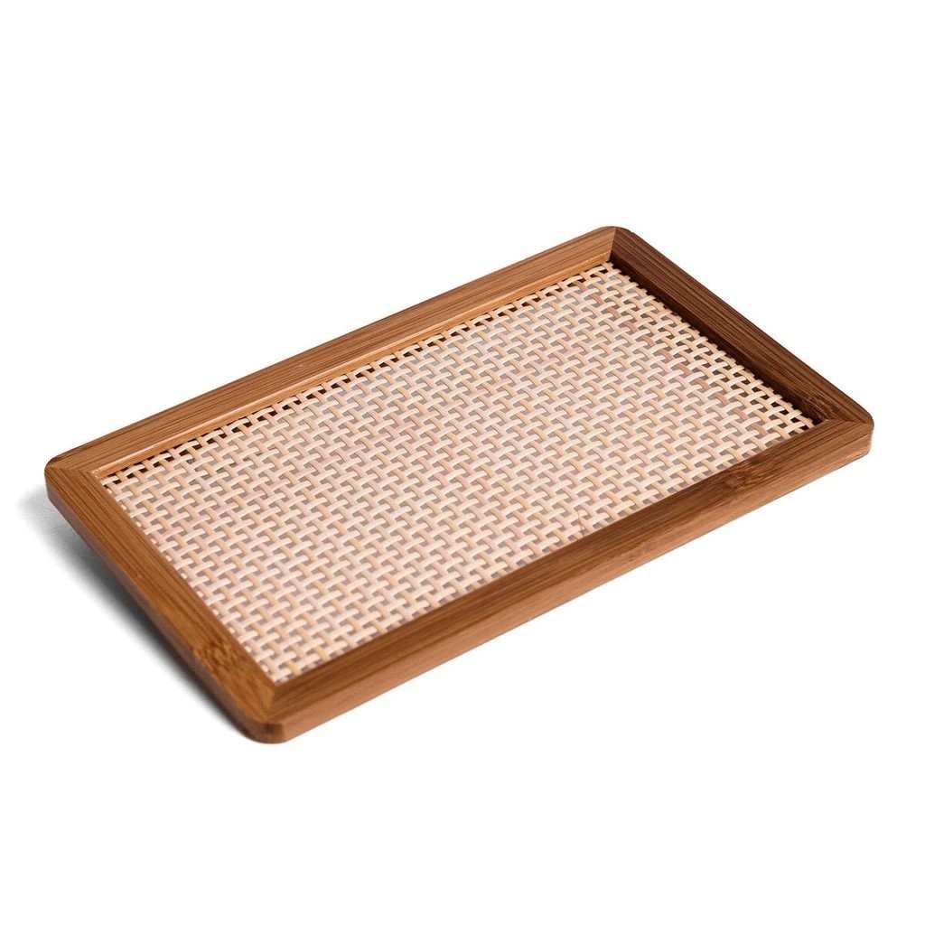 Bandeja Retangular de Bambu e Textura Palhinha Xadrez 25cm Oikos