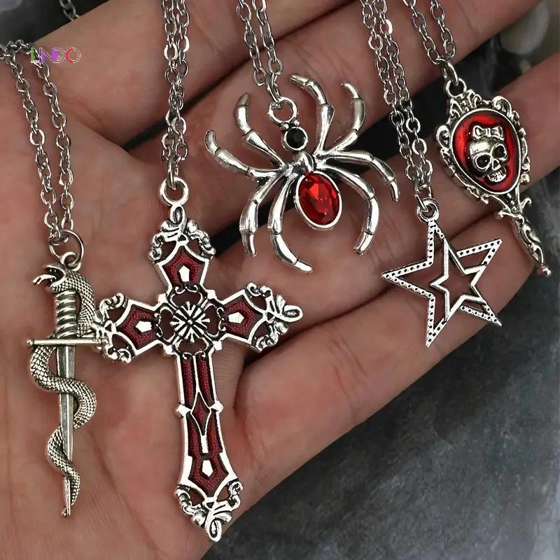 Uequilibrium 5 Peças Conjunto De Colar Gótico Para Mulheres Joias De Halloween Coração Morcego Aranha Cruz Pingente Suét — imagem 2 de 2