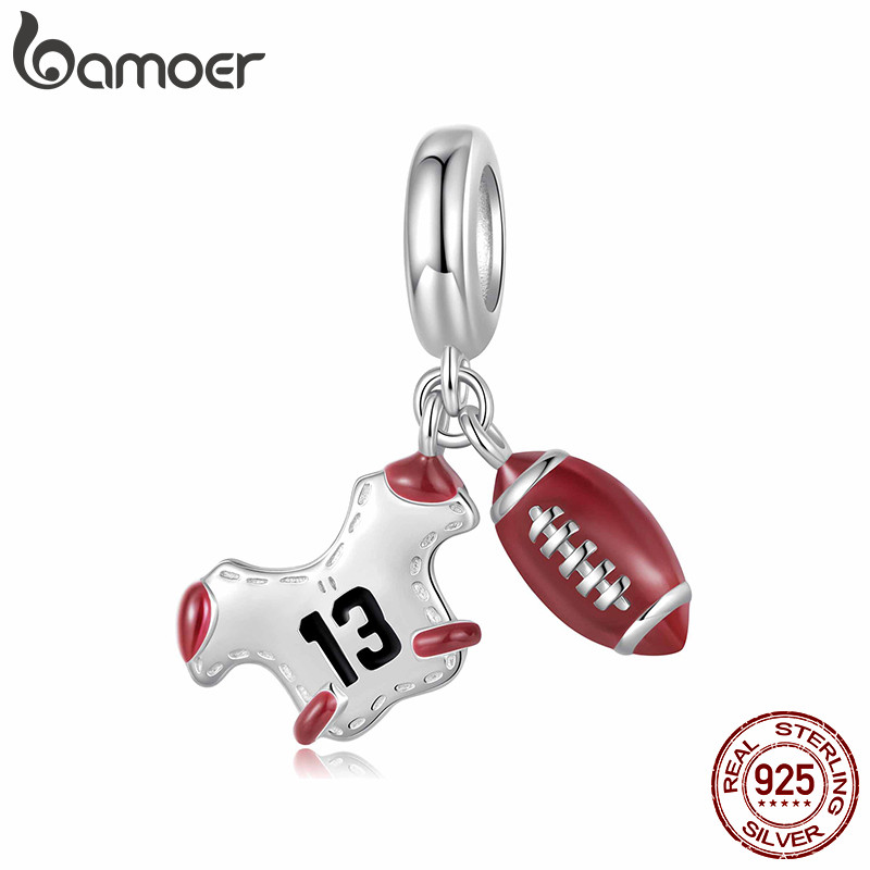 Bamoer 925 Prata Esterlina Pingente Rugby Esportes Série Jóias Presente Feminino