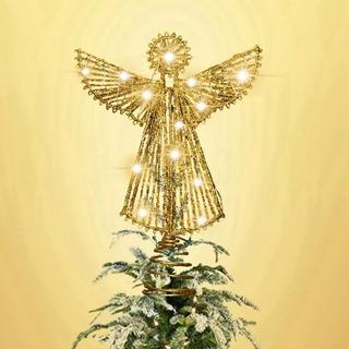 Luz Glitter Metal Ferro Anjo Ornamento Árvore De Natal Topper Decoração Para Casa Navidad Ano Novo Feriado Escritório Em