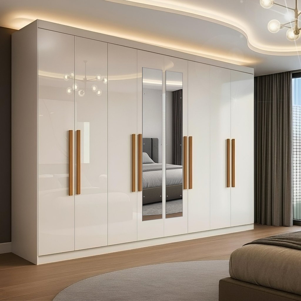 Guarda-roupa Casal com Espelho 8 Portas 4 Gavetas Paris  Branco em Oferta na Shopee