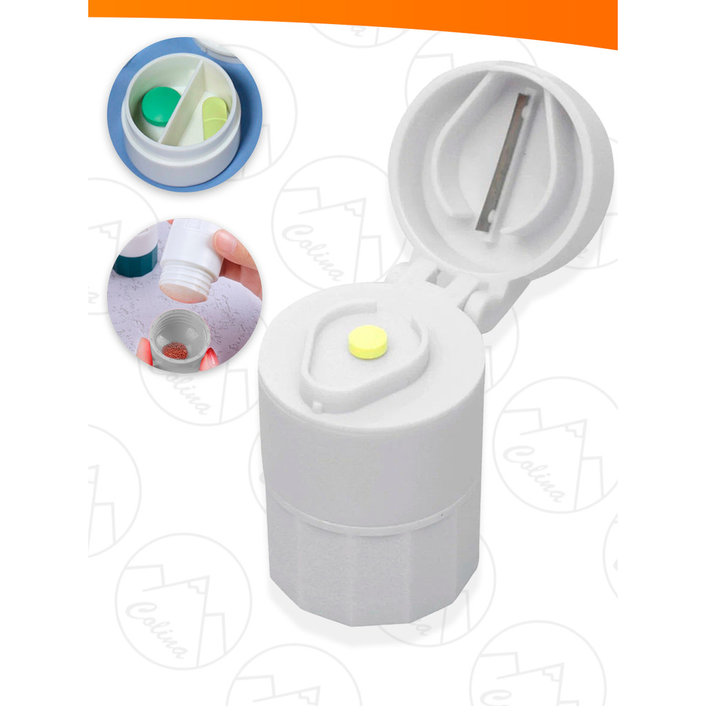 Porta Comprimido Multiuso Com Cortador E Amassador Armazenamento Duplo