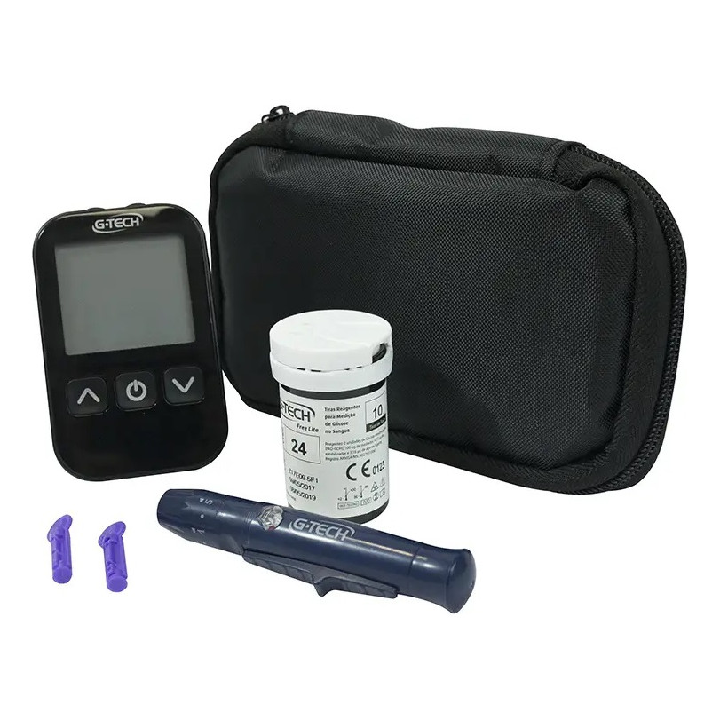 Aparelho para Controle de Glicemia Lancetas e Tiras Medidor G-Tech Lite