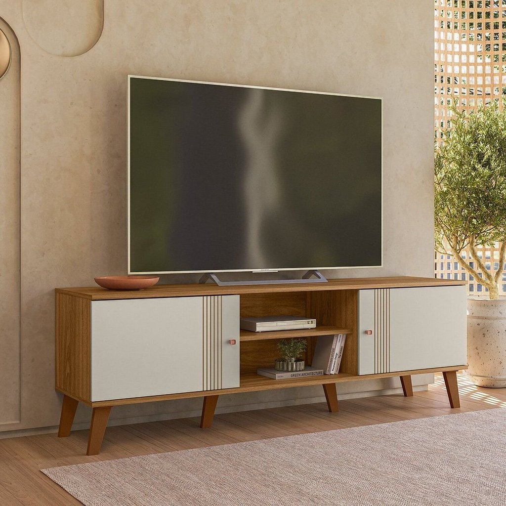Rack para Tv até 65 Polegadas 2 Portas 160cm Denver Nature/Off White em Oferta na Shopee