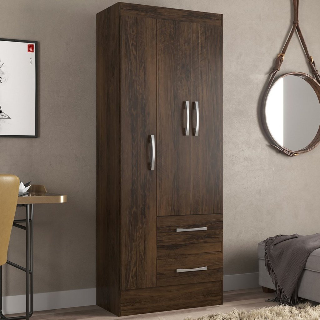Guarda Roupas Solteiro 3 Portas 2 Gavetas Nobre Cacau em Oferta na Shopee