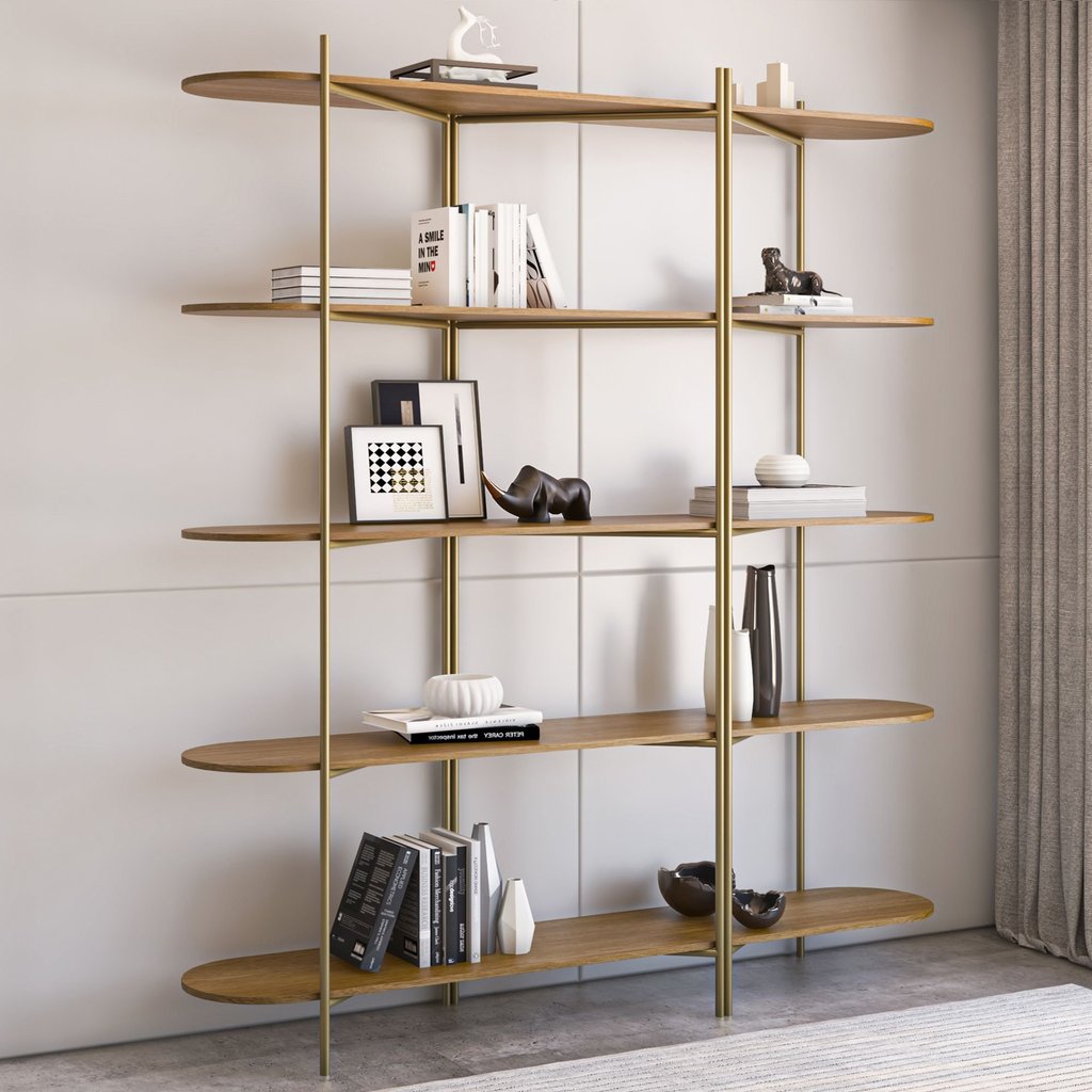 Estante para Livros 5 Prateleiras em Aço Carvalho/Dourado Gaia em Oferta na Shopee