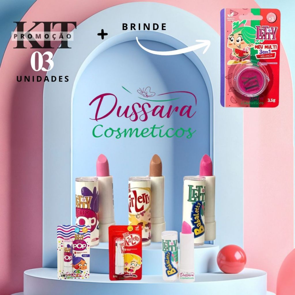 Kit Batom 3 Unidades + Brinde 1 Sombra Sortida - Letty