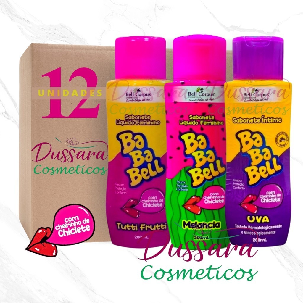 Kit 12 Sabonetes Líquido Íntimo Bababell Tutti Frutti + Uva + Melancia 200ml - Bell Corpus Original em Oferta na Shopee