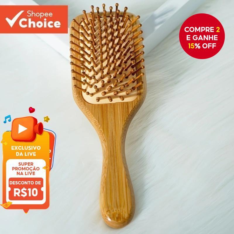 Escova De Cabelo De Bambu Natureza Antiestática De Madeira Couro Cabeludo Massagem Pente Almofada De Ar Ferramentas De E