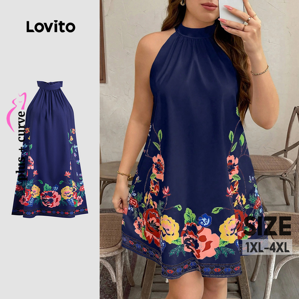 Lovito Vestido Elegante com Laço Nas Costas para Primavera/verão Vestido Azul-marinho para mulheres LBL29101 em Oferta na Shopee