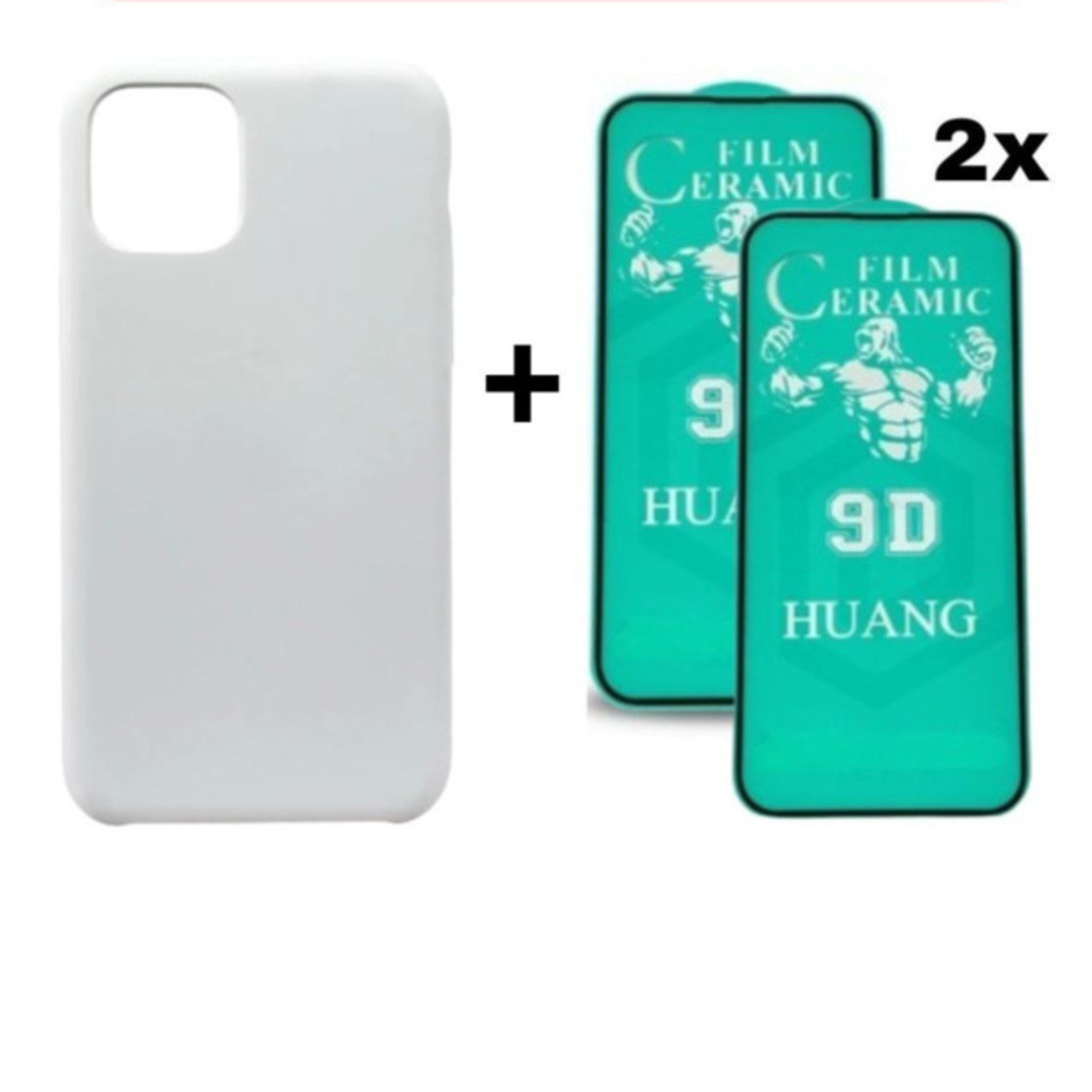 Kit 3 em 1 Case Branca + 2 Películas Cerâmica Para iPhone 11 12 13 14 15 16 Pro Max