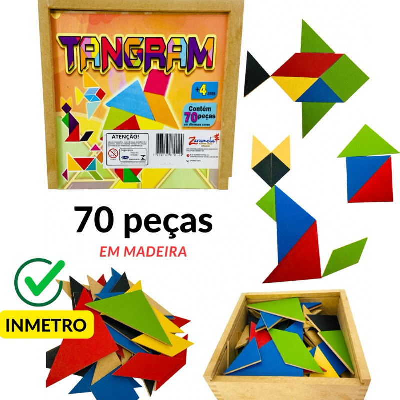Tangram 70 Peças em Mdf Brinquedo Jogo Educativo Formas Geometricas Pedagógico Lúdico Madeira Quebra Cabeça Chinês em Oferta na Shopee