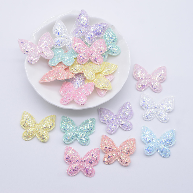 50 Pçs 2.5 * 2.1cm/0.98 * 0.83 Polegada Glitter Borboleta Apliques Para Roupas Chapéu Artesanato Costura Suprimentos Rem