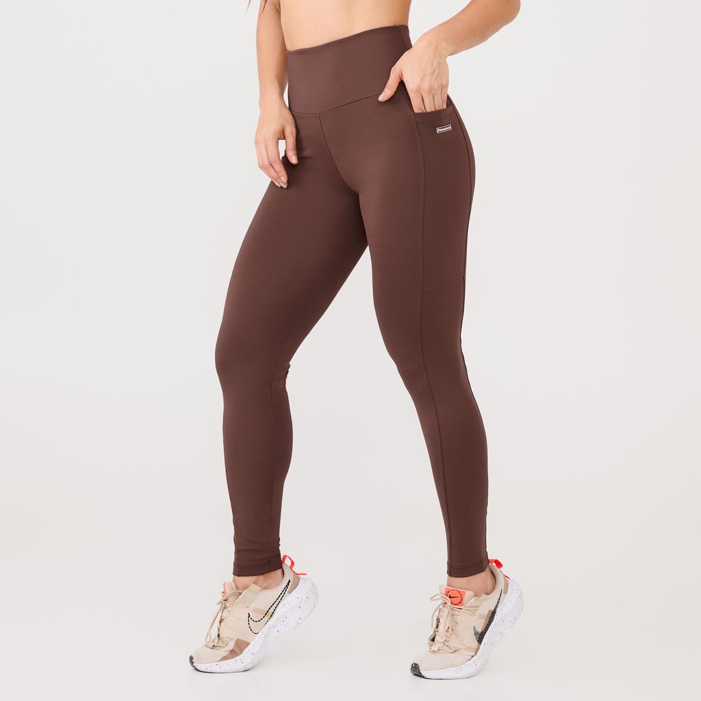 Legging Essential Marrom Chocolamore Poliamida Com Bolso