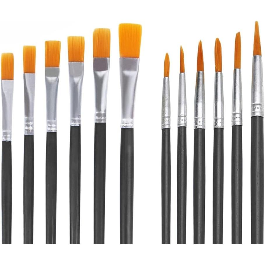 Kit Pincéis Artesanato Pincel Para Pintura a Óleo Guache Acrílica Ponta Fina Redonda E Chato 6 Ponta Fina + 6 Ponta Reta