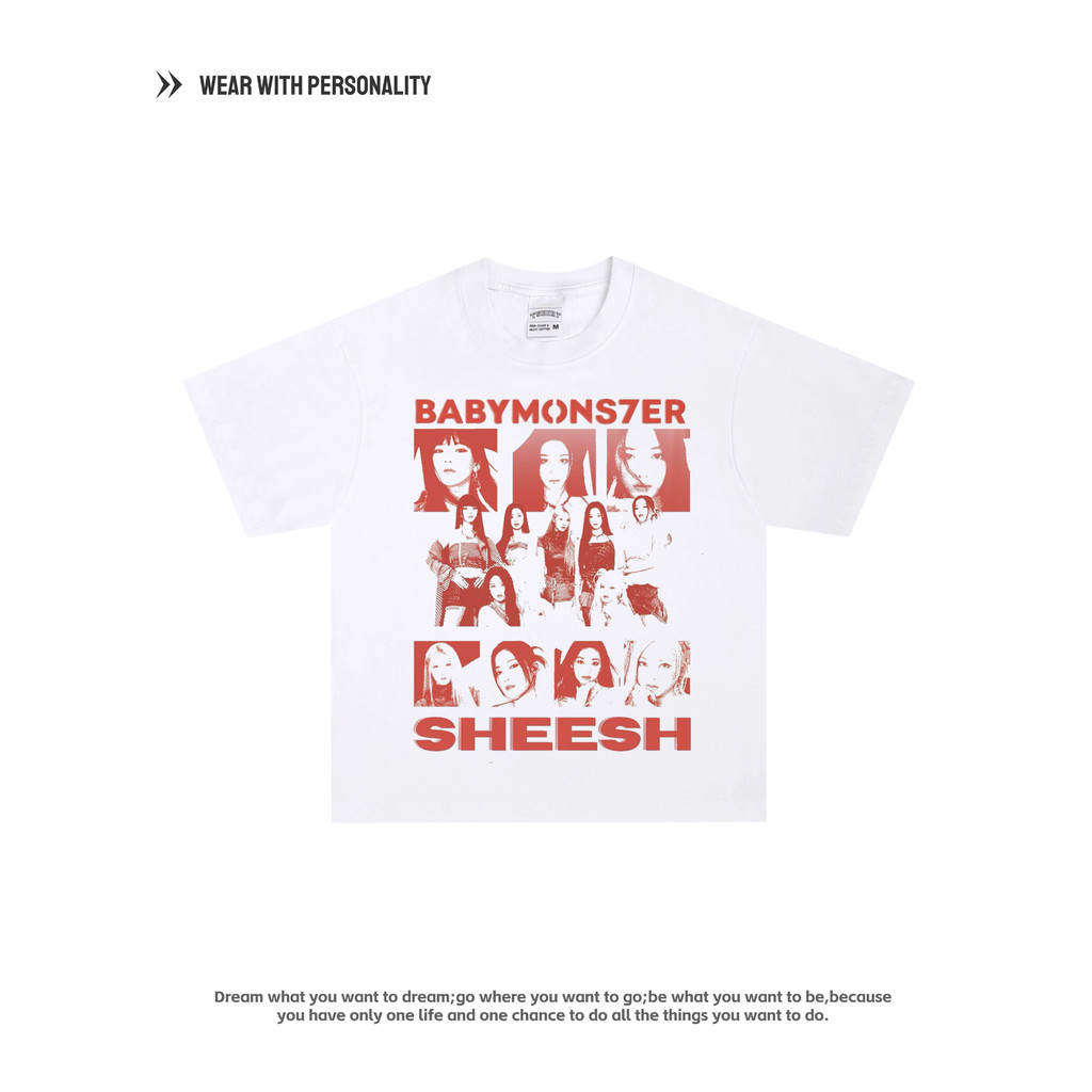 2026 Nova Camiseta Masculino Feminino Oversized Babymonster Kpop Coreana Concerto Retrô  Estampada  Estilosa