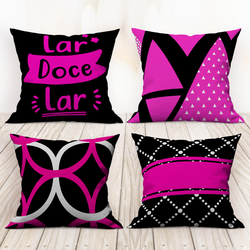 Kit 4 capa de almofada sem refil GEOMÉTRICA PINK BLACK AL 10