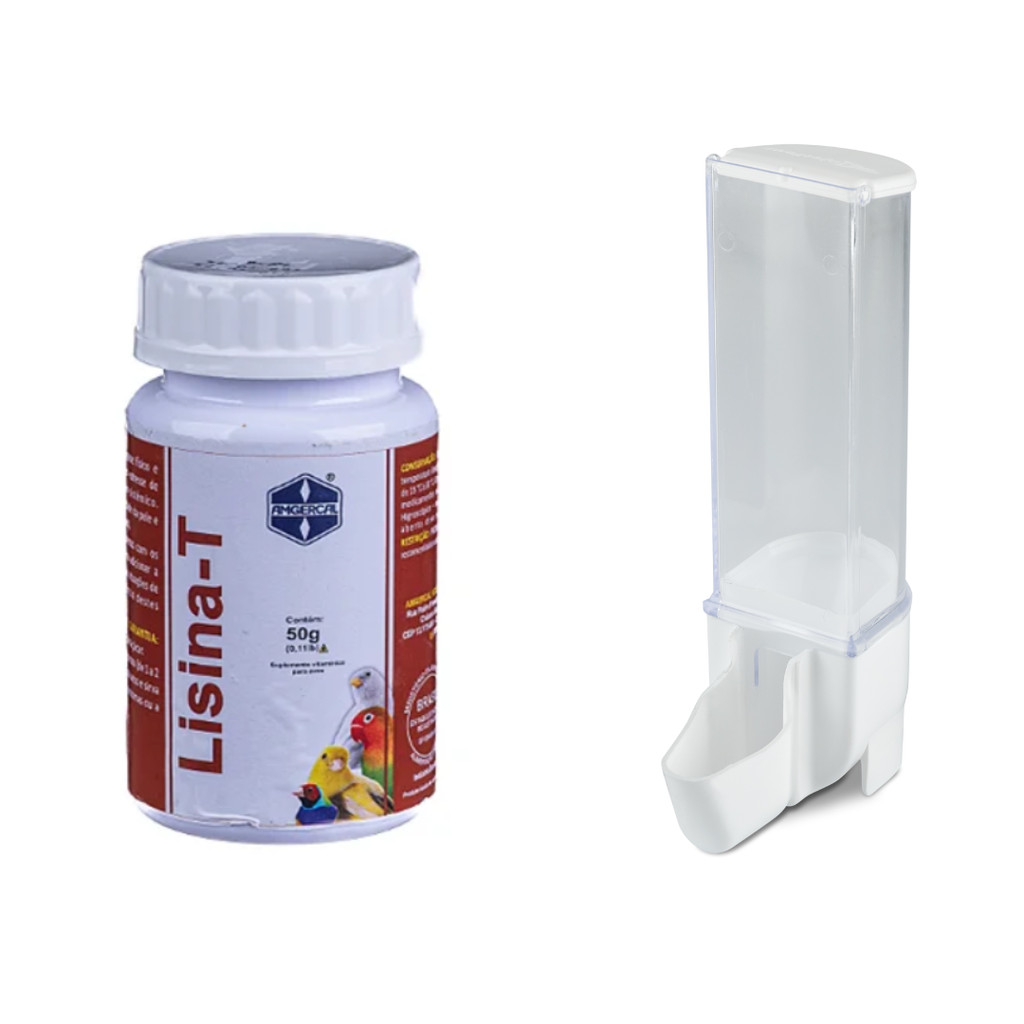 Lisina T Amgercal (50g) + Comedouro Automático Sertão Natural Malha Fina (100ml)