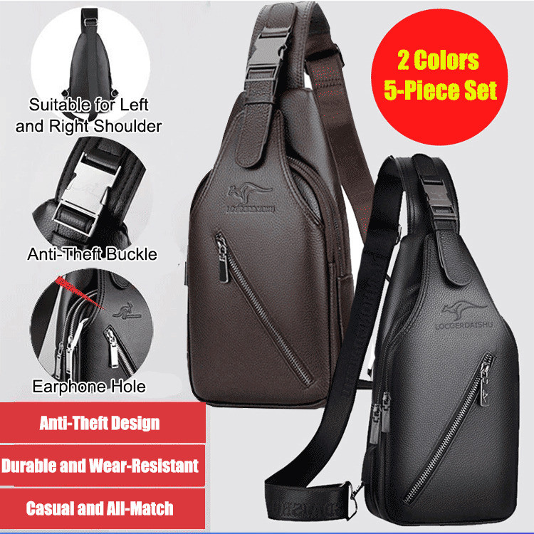 Bolsa transversal esportiva masculina para o peito, com entrada USB.