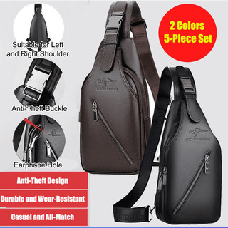 Bolsa transversal esportiva masculina para o peito, com entrada USB.