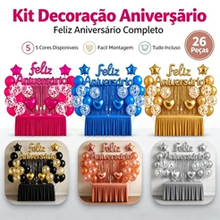 Kit 26 Pcs Balão Feliz Aniversario Cortinas Bexigas/Festa Decoração Enfeite decoraçao aniversario
